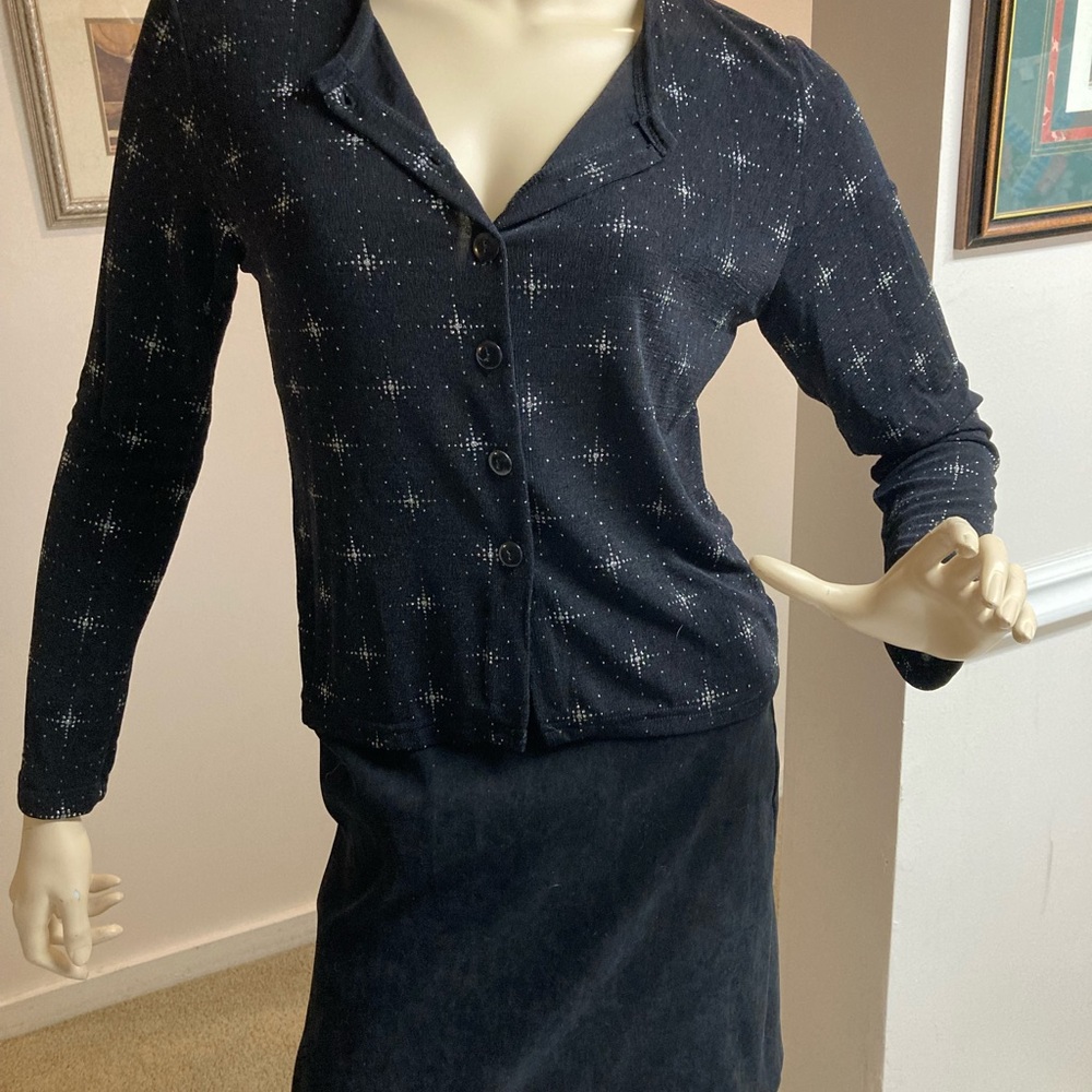 Planet Girl Button Up Black Glitter Top